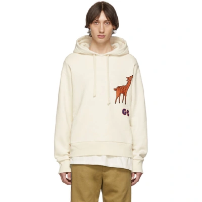 Shop Gucci Off-white Gg Deer Hoodie In 9230 White