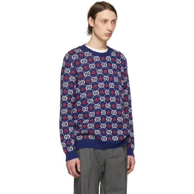 Shop Gucci Blue Gg Crewneck Sweater In 4915 Multi