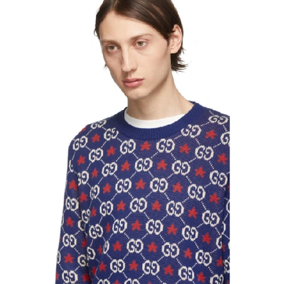 Shop Gucci Blue Gg Crewneck Sweater In 4915 Multi