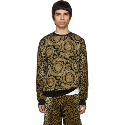 Shop Versace Black Leopard Barocco Print Sweater