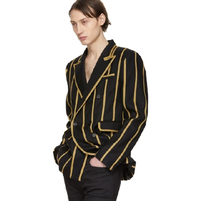 Shop Saint Laurent Black Wool Gabardine Striped Blazer In 1000 Black