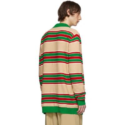 Shop Gucci Reversible Multicolor Striped Cardigan In 2673 Camel