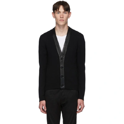 Shop Saint Laurent Black Cashmere Leather Cardigan In 1000 Black