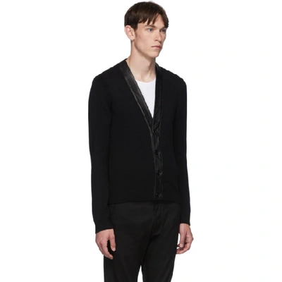 Shop Saint Laurent Black Cashmere Leather Cardigan In 1000 Black