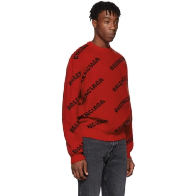 Shop Balenciaga Red And Black Wool All Over Logo Sweater In 6167red/bl