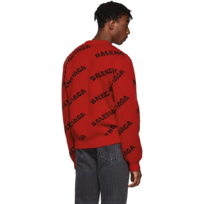 Shop Balenciaga Red And Black Wool All Over Logo Sweater In 6167red/bl