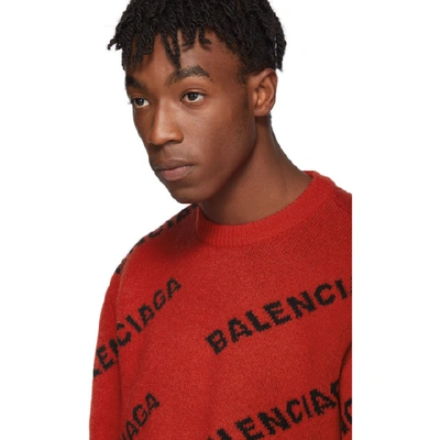 Shop Balenciaga Red And Black Wool All Over Logo Sweater In 6167red/bl