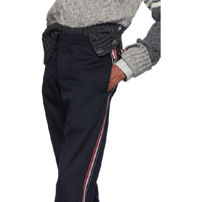 Shop Thom Browne Navy Skinny Unconstructed Trousers In 415 Navy
