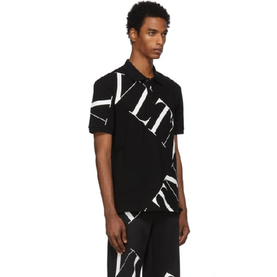 Shop Valentino Black 'vltn' Macrogrid Polo