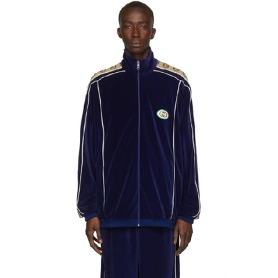 Shop Gucci Navy Zipover Jacket In 4541 Blue