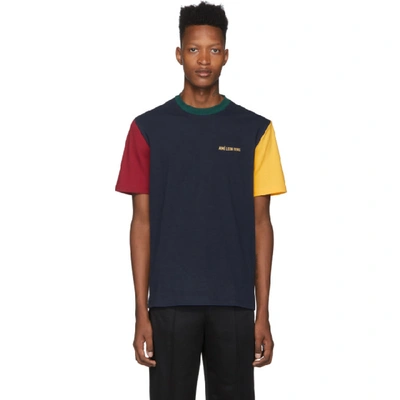 Shop Aimé Leon Dore Aime Leon Dore Navy And Yellow Colorblocked Logo T-shirt In Flagnavy