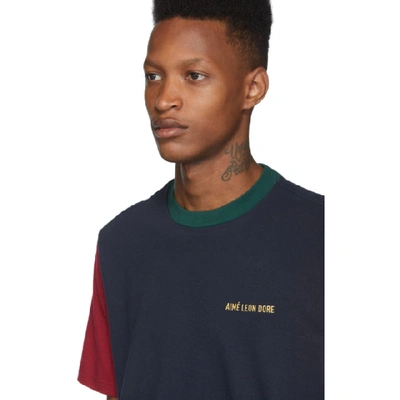 Shop Aimé Leon Dore Aime Leon Dore Navy And Yellow Colorblocked Logo T-shirt In Flagnavy