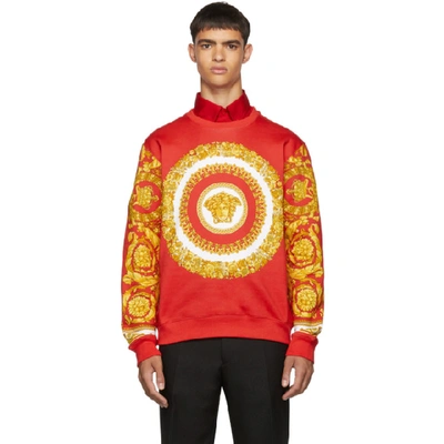 Shop Versace Red And Yellow Barocco Print Sweatshirt In A743 Redgld