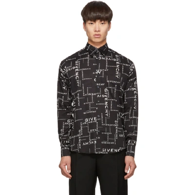 Shop Givenchy Black And White All Over Logo Shirt In 004-blkwht