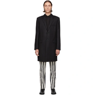 Shop Saint Laurent Black Wool Straight Coat