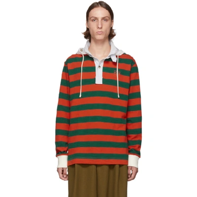 Shop Loewe Green & Orange Stripe Hooded Polo