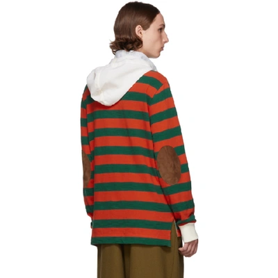 Shop Loewe Green & Orange Stripe Hooded Polo