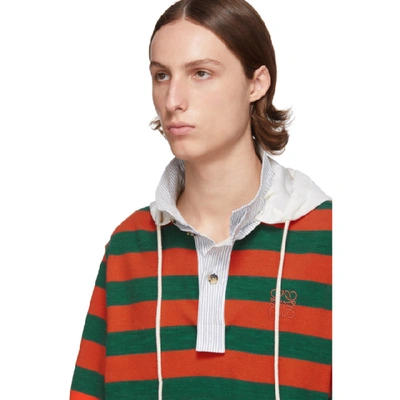 Shop Loewe Green & Orange Stripe Hooded Polo