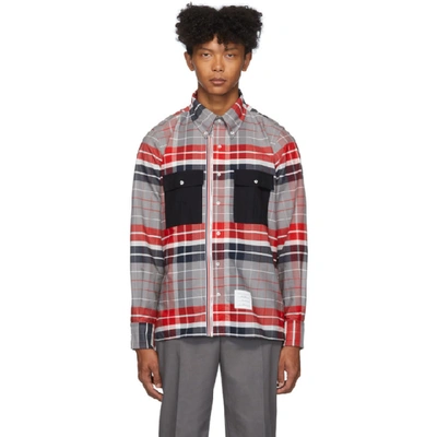 Shop Thom Browne Red And Navy Zip-up Norfolk Shirt In Rwbwht 960