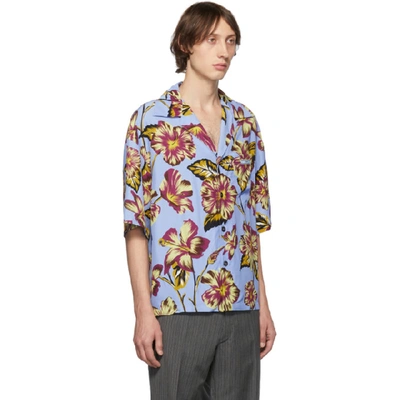 Shop Prada Blue Floral Printed Shirt