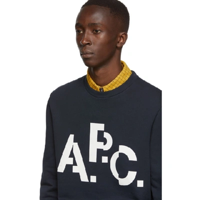 Shop Apc A.p.c. Navy Misaligned Logo Sweatshirt