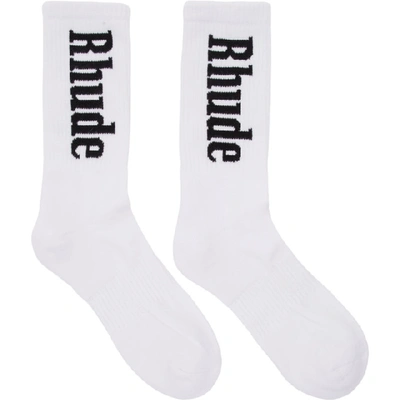 Shop Rhude White Logo Socks In Whtblk