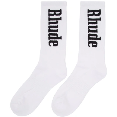 Shop Rhude White Logo Socks In Whtblk