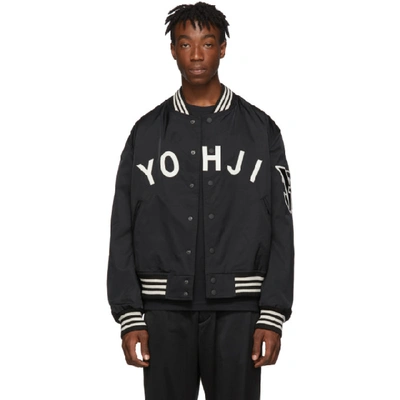 Shop Y-3 Black Yohji Letters Bomber Jacket In Black/ecru