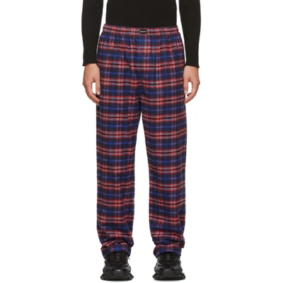 Shop Balenciaga Blue And Red Check Flannel Pyjama Trousers In 4800 Blured