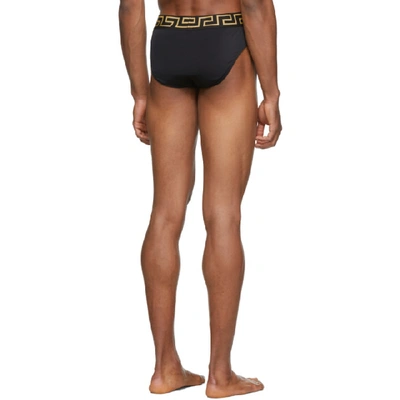 Shop Versace Underwear Black Greek Key Border Swim Briefs In A80g Black