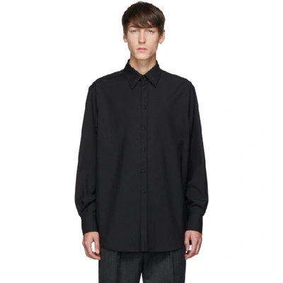 Shop Valentino Black Wool Semiover Fit Shirt In 0no Black