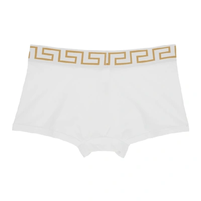Shop Versace Underwear White And Gold Greek Short Boxers In A81h Wht/gl