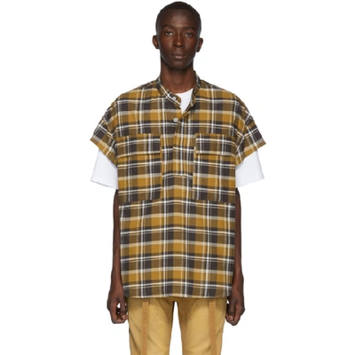 Shop Fear Of God Tan Plaid Short Sleeve Flannel Shirt In 215brncrmpd