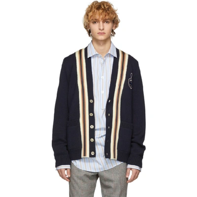 Shop Gucci Navy Anchor Crest Cardigan In 4548 Navy