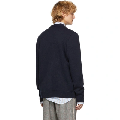 Shop Gucci Navy Anchor Crest Cardigan In 4548 Navy