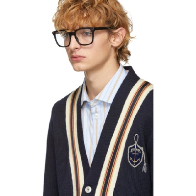 Shop Gucci Navy Anchor Crest Cardigan In 4548 Navy