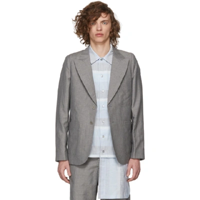 Shop House Of The Very Islands Grey Slim-fit Tailored Blazer In 8.0 Grey