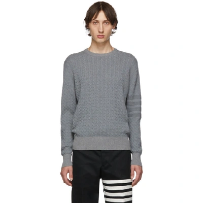 Shop Thom Browne Grey Baby Cable Knit Crewneck Sweater In 055 Lt Grt
