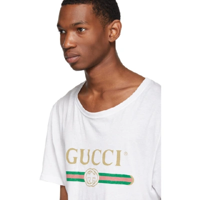 Shop Gucci White Oversized Logo T-shirt In 9045 White