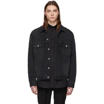 Shop Balenciaga Black Denim Logo Jacket In 1103 Vt Blk