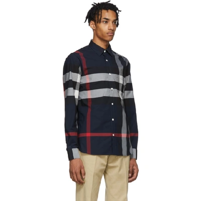 Shop Burberry Navy Check Windsor Shirt