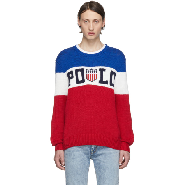 red white and blue polo sweater