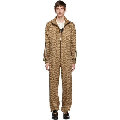 Shop Gucci Brown G Rhombus Jumpsuit In 2100 Brwnmu