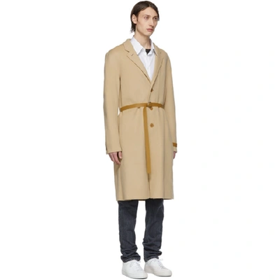 Shop Helmut Lang Beige Double Lapel Coat In Camel