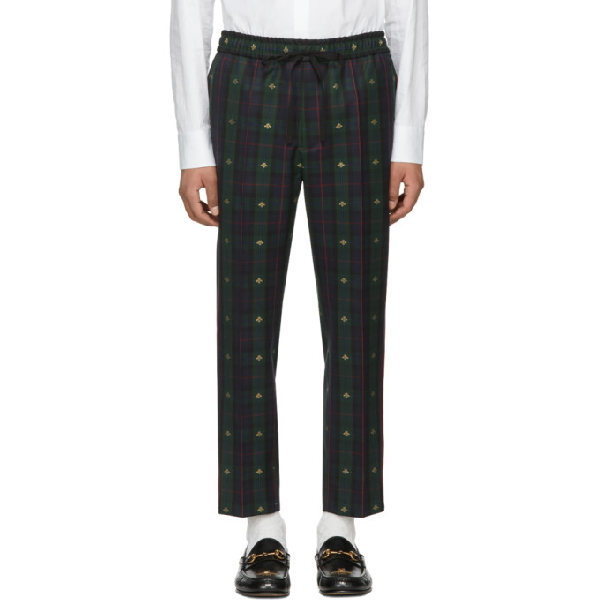 Gucci Bee Iconic Check Wool Ankle Pants 