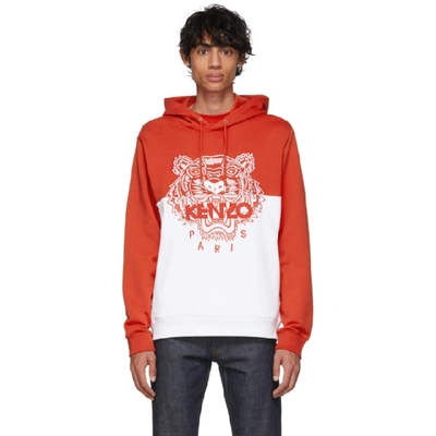 Shop Kenzo Red And White Limited Edition Colorblock Tiger Hoodie In 21 Dark Red