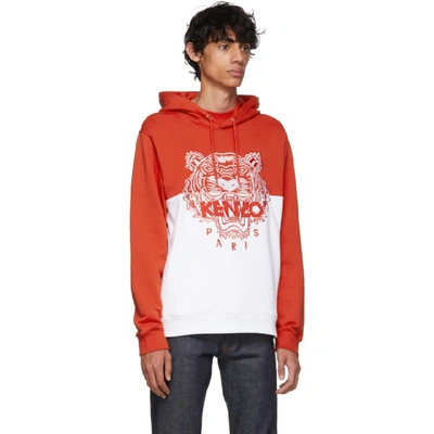 Shop Kenzo Red And White Limited Edition Colorblock Tiger Hoodie In 21 Dark Red