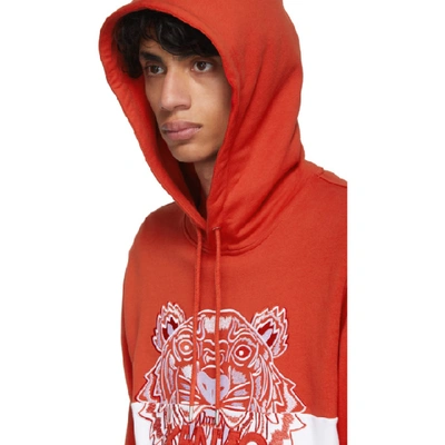 Shop Kenzo Red And White Limited Edition Colorblock Tiger Hoodie In 21 Dark Red