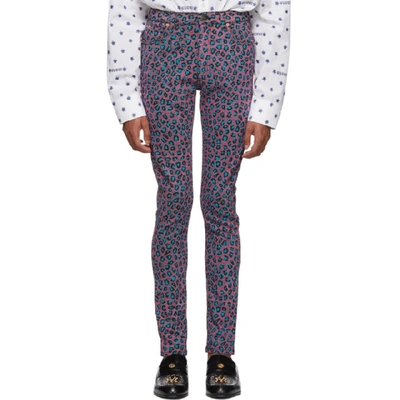 Shop Gucci Pink And Blue Leopard Skinny Jeans In 6367redivr