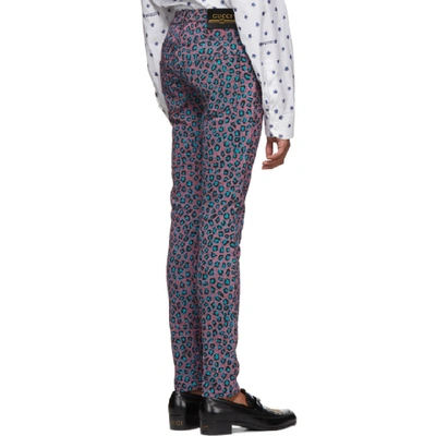 Shop Gucci Pink And Blue Leopard Skinny Jeans In 6367redivr